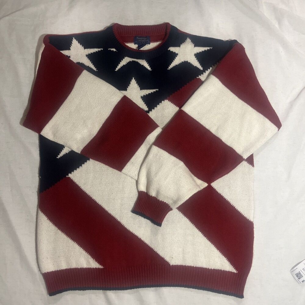 Vintage 90s Cambridge Classics American Flag Sweater Size L  Made in USA